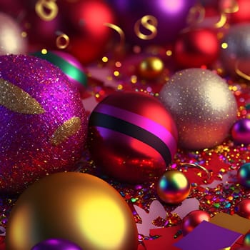 colorful christmas balls close full-frame background, neural network generated art. Digitally generated image. Not based on any actual scene or pattern.