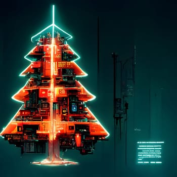 cyberpunk christmas tree, neural network generated art. Digitally generated image. Not based on any actual person, scene or pattern.