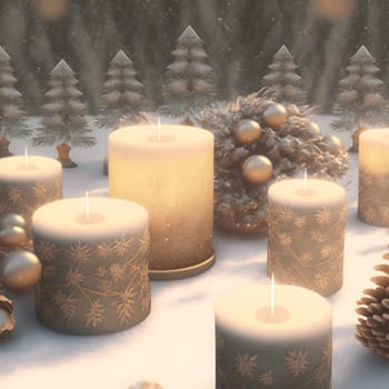 ornate thick christmas candles background, neural network generated art. Digitally generated image. Not based on any actual person, scene or pattern.