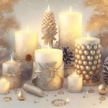 ornate thick christmas candles background, neural network generated art. Digitally generated image. Not based on any actual person, scene or pattern.