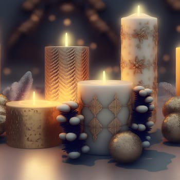 ornate thick christmas candles background, neural network generated art. Digitally generated image. Not based on any actual person, scene or pattern.