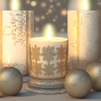 ornate thick christmas candles background, neural network generated art. Digitally generated image. Not based on any actual person, scene or pattern.