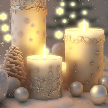 ornate thick christmas candles background, neural network generated art. Digitally generated image. Not based on any actual person, scene or pattern.