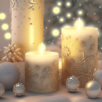 ornate thick christmas candles background, neural network generated art. Digitally generated image. Not based on any actual person, scene or pattern.