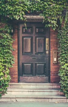 A Townhouse Door Surounded By Ivy In The Exclusive Beacon Hill Area Of Boston