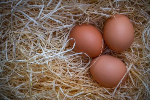 Rustic Scene Of Three Free Range Eggs At A Market Stall