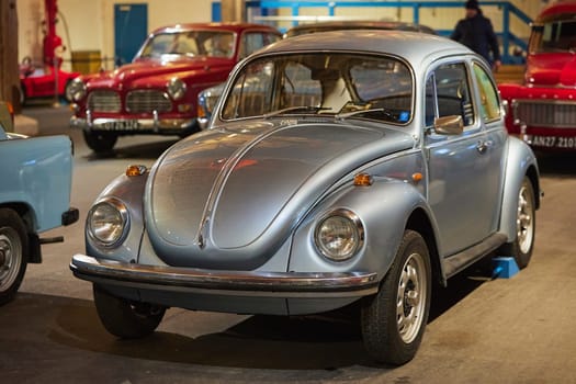 Kvarndrup, Denmark, 13th of January, 2024: Volkswagen Beetle in the showroom