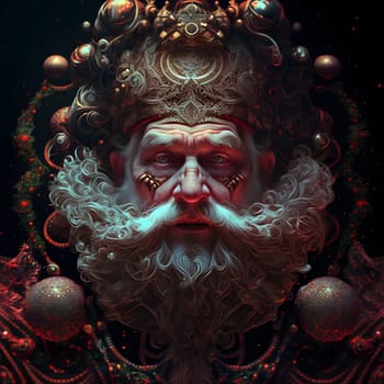 dramatic portrait of Santa Claus as stargazer, neural network generated art. Digitally generated image. Not based on any actual person, scene or pattern.