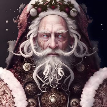 dramatic portrait of Santa Claus as stargazer, neural network generated art. Digitally generated image. Not based on any actual person, scene or pattern.