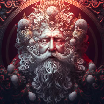 dramatic portrait of Santa Claus as stargazer, neural network generated art. Digitally generated image. Not based on any actual person, scene or pattern.