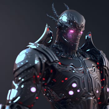 fantastic cyborg ninja in futuristic hight-tech armor, closeup portrait, neural network generated art. Digitally generated image. Not based on any actual person, scene or pattern.