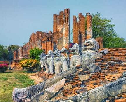 Wat thammikarat temple, Unesco World Heritage, by day in Ayutthaya, Thailand
