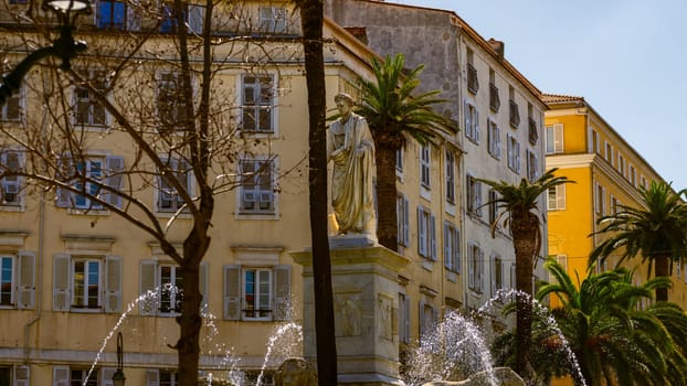 Foch Square and Bonaparte statue in Ajaccio, Corsica, France