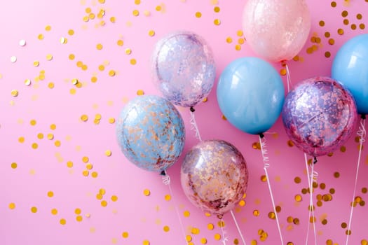 Colorful Balloons on Pink Background.