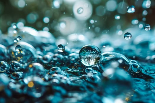 A photograph capturing a bunch of water bubbles floating freely in the air.