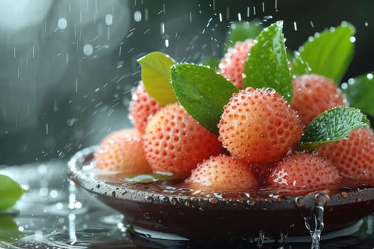 Lychee fruit fruits in water, splashes.