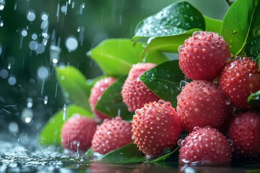 Lychee fruit fruits in water, splashes.