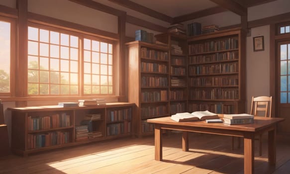 A serene setting featuring a stack of classic literature and an open book illuminated by the warm glow of a vintage lamp. A pair of reading glasses rests atop the pile. The scene evokes a quiet and cozy atmosphere for an evening of reading.