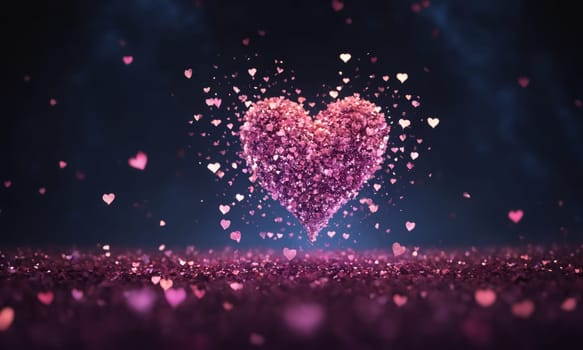 A captivating image showcasing a sparkling heart amidst a magical atmosphere. The glistening particles create an enchanting scene of love and romance. Ideal for Valentine s Day or romantic occasions.