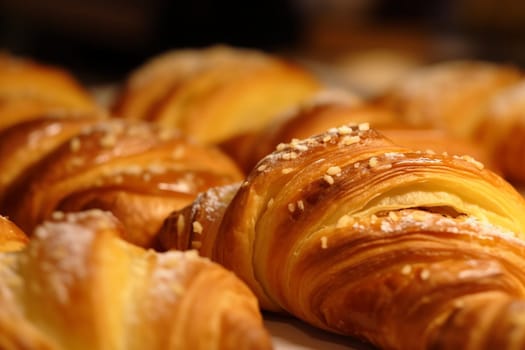 Golden flaky pastries sprinkled with sugar crystals.
