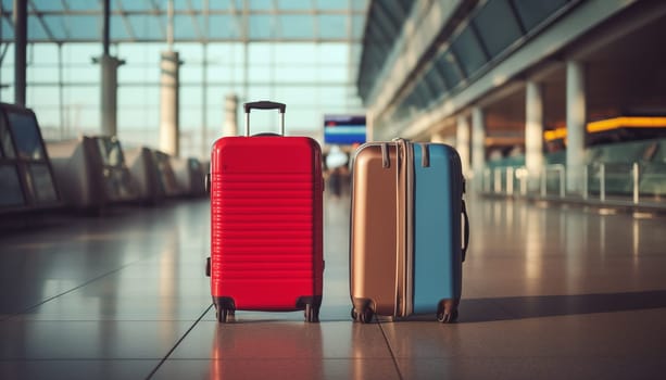 The concept of tourism and travel. Suitcases at the airport. High quality illustration