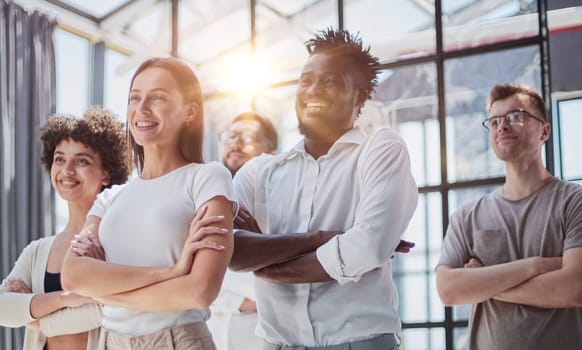 Face of beautiful woman on the background of business people