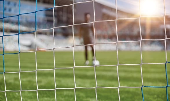 Football, soccer goal net with green grass background