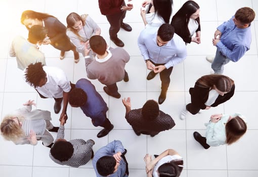 Top view of professional business people are working and brainstorming discussed about work in conference room within office space.