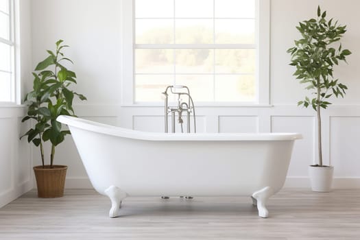 Large white bathtub in a modern bathroom.