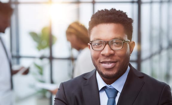 Handsome mature black male intellectual closeup portrait