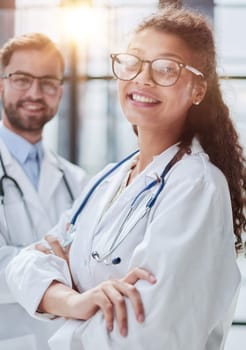 two of medical workers portrait in hospital