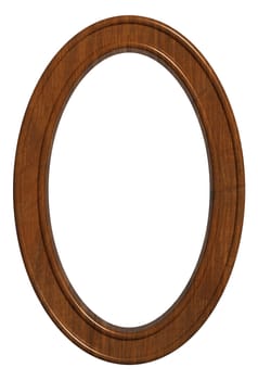 Empty oval wooden frame for paintings and photos on isolated background