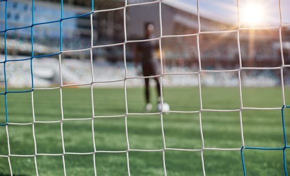 Football, soccer goal net with green grass background