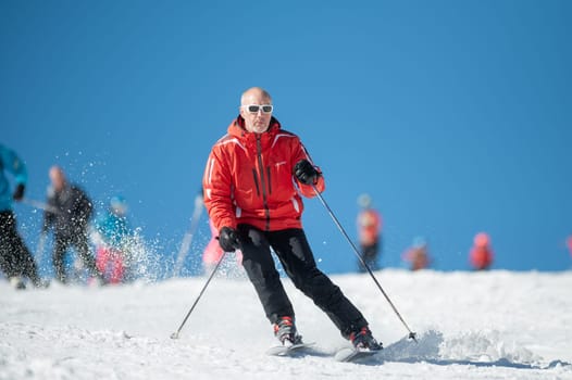 Grandvalira, Andorra: 2024 February 5 : Skier on the slopes of Grandvalira in Andorra in winter 2024.