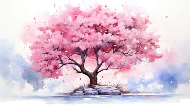 japanese sakura, cherry blossom tree during spring, ai