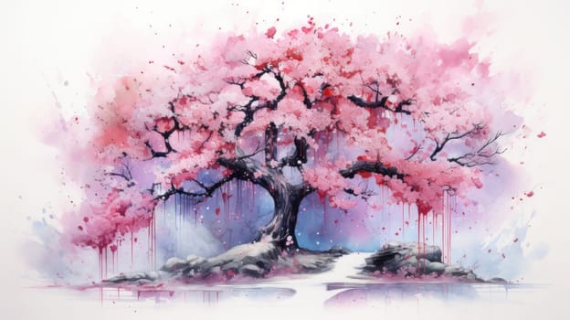 japanese sakura, cherry blossom tree during spring, ai