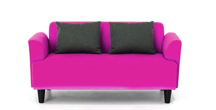 Pink Scandinavian style contemporary sofa on white background with modern and minimal furniture design for stylish living room. uds