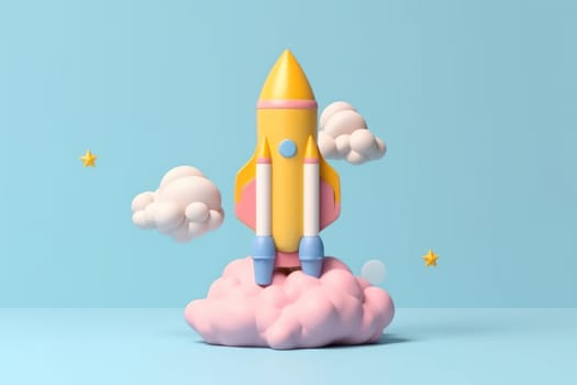 3d cartoon style minimal spaceship rocket icon Toy rocket upswing.