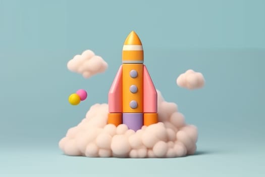 3d cartoon style minimal spaceship rocket icon Toy rocket upswing.