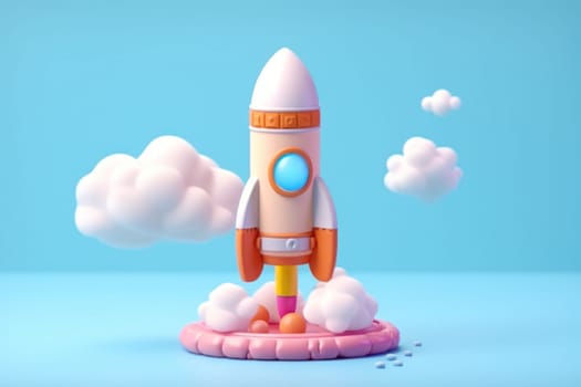 3d cartoon style minimal spaceship rocket icon Toy rocket upswing.