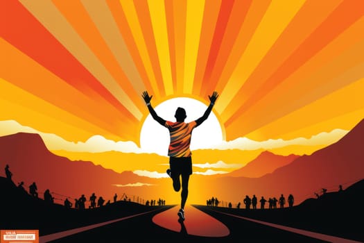 Colorful Running marathon poster, people run, colorful poster. illustration.
