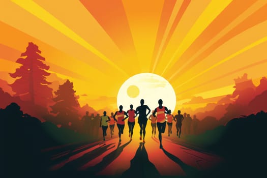 Colorful Running marathon poster, people run, colorful poster. illustration.