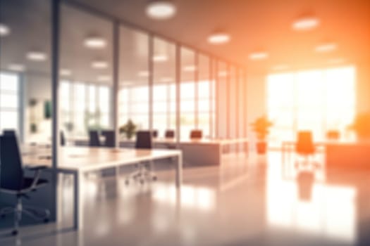 Beautiful blurred background of a light modern office interior with panoramic windows.
