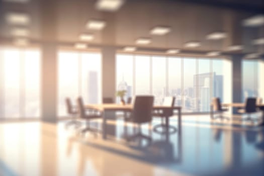 Beautiful blurred background of a light modern office interior with panoramic windows.