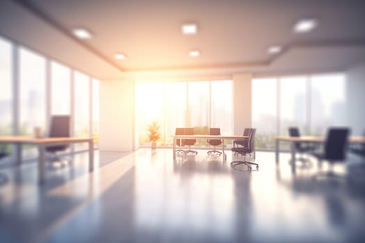 Beautiful blurred background of a light modern office interior with panoramic windows.