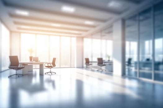 Beautiful blurred background of a light modern office interior with panoramic windows.