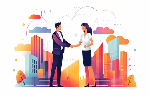 Business partnership gesture, Making handshake deal.