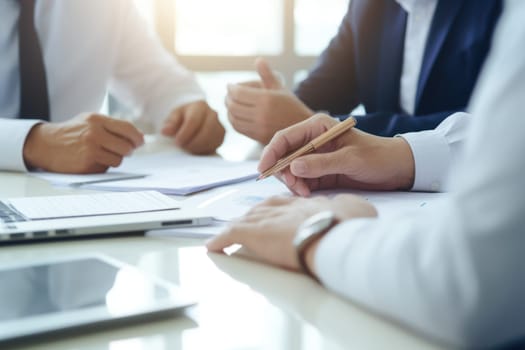 Close up of a businessman hands during a meeting.