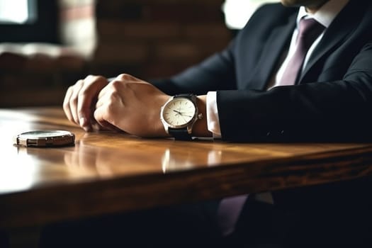 Businessman checking time from watch.