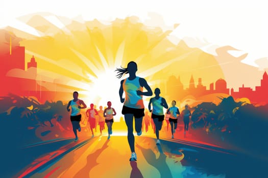 Colorful Running marathon poster, people run, colorful poster. illustration.